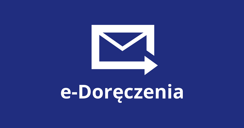 na niebieskim tle biała koperta - logo usługi e-doręczenia