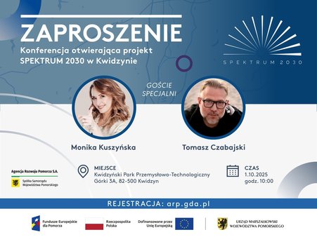 Na biało-niebieskim tle znajdują się informacje na temat konferencji.