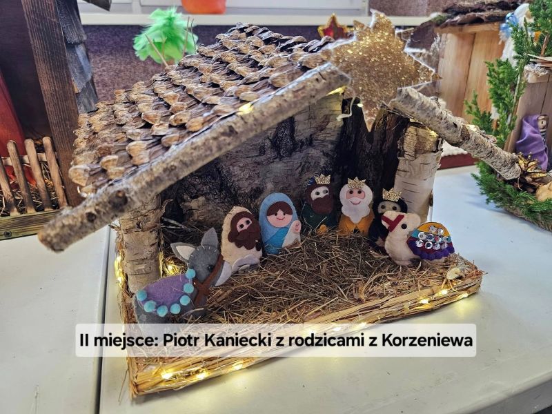 Szopka wykonana przez Piotra Kanieckiego wraz z rodzicami z Korzeniewa.